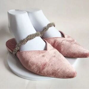 Birdies The Swan Burgundy Crystal Rhinestones Velvet Mule Flats - Womens 9